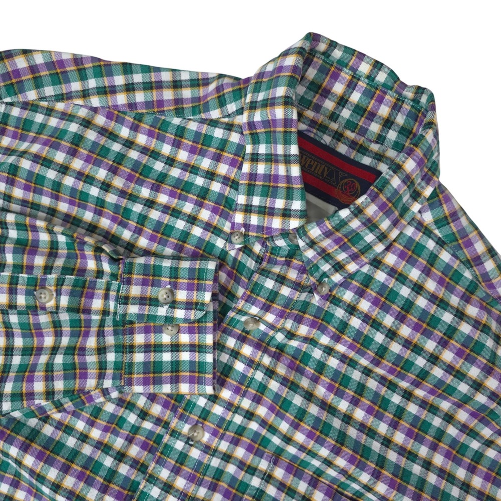 Twenty X 20X Western Shirt Mens‎ L Green Purple Mardi Gras Plaid Button Down